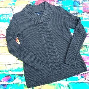 Nautica Women's Charcoal Cable Long Tunic Sweater Shawl Collar size Large